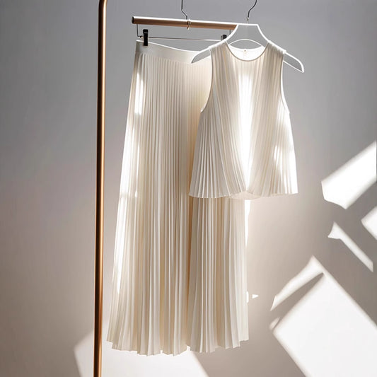 Vera White Pleated Skirt Two-piece Set