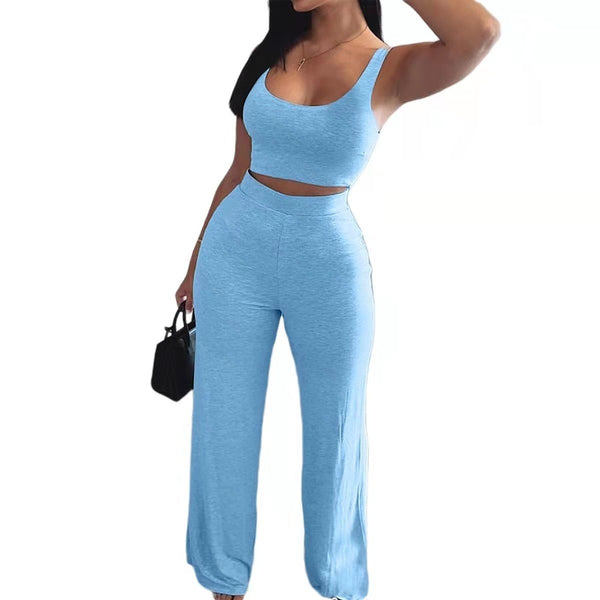 Sporty Basic Wide Leg Pants Set