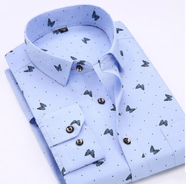 Men's White Dress Shirt with Navy Floral Pattern – Elegant, Classic & Versatile