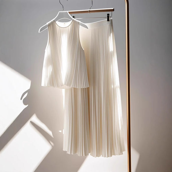 Vera White Pleated Skirt Two-piece Set