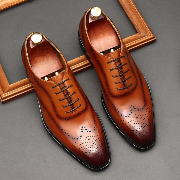 Men Luxury Cognac Leather Brogue Oxford Shoes – Classic Elegance & Craftsmanship