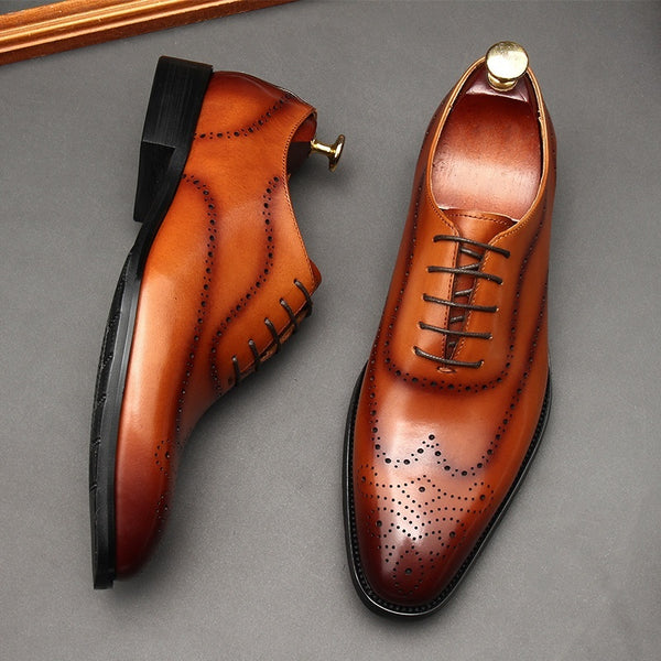 Men Luxury Cognac Leather Brogue Oxford Shoes – Classic Elegance & Craftsmanship