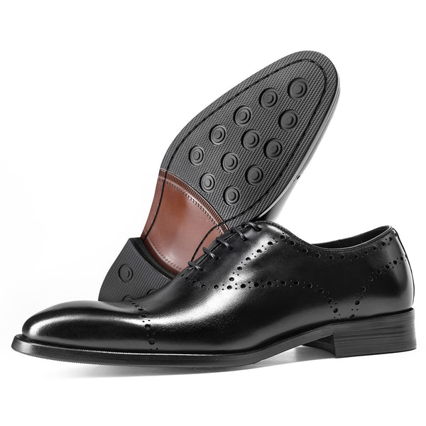 Luxury Leather Dress Shoes – Elegant Brogue Detailing in Black & Brown: Cowhide British Style Brock Oxford Shoes Men