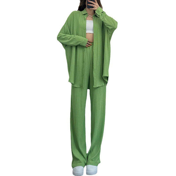 Long-sleeved Shirt Wide-leg Trousers Two-piece Set