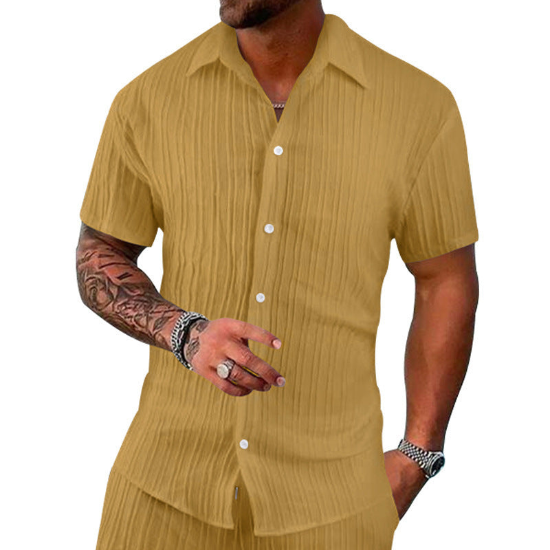 Men's Stylish Short Sleeve Linen Shirt & Matching Pants Set – Casual Vacation Wear
