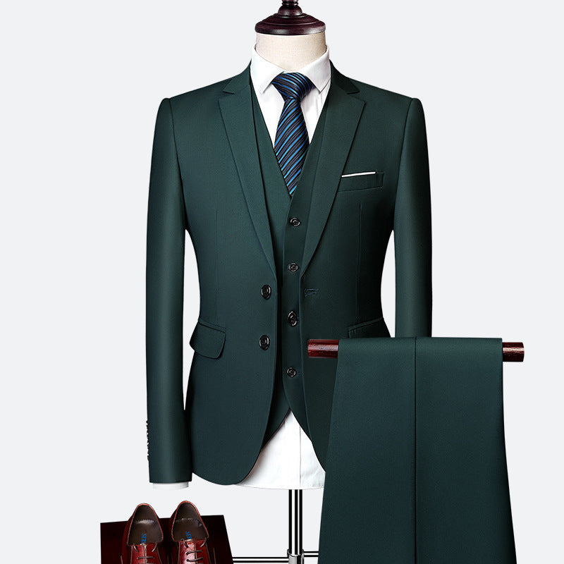 Men's British Slim-Fit Three-Piece Suit - Elegant Formal Attire for Weddings & Occasions