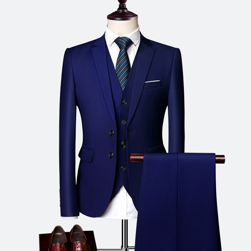 Men's British Slim-Fit Three-Piece Suit - Elegant Formal Attire for Weddings & Occasions
