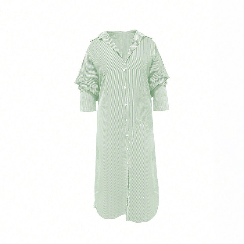 Striped Maxi Long Sleeve Shirt Dress