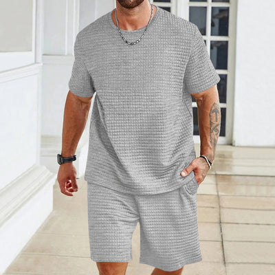 Men's Casual Textured Short Sleeve T-Shirt & Shorts Set – Comfortable Summer Loungewear
