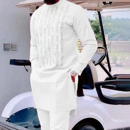 Men's Traditional Embroidered Kurta Suit - Elegant African-Inspired Design