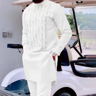 Men's Traditional Embroidered Kurta Suit - Elegant African-Inspired Design