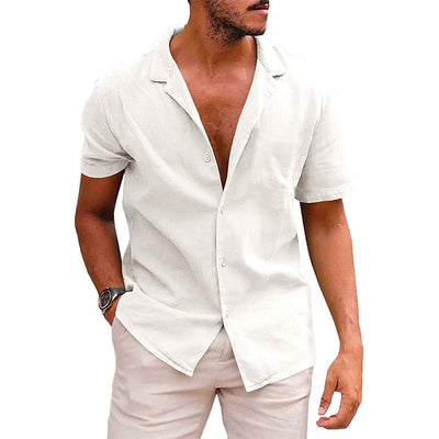 Men's Linen-Blend Short-Sleeve Casual Shirt – Stylish, Lightweight & Breathable