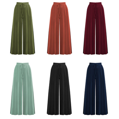 Loose Drawstring Side Slit Wide Leg Pants