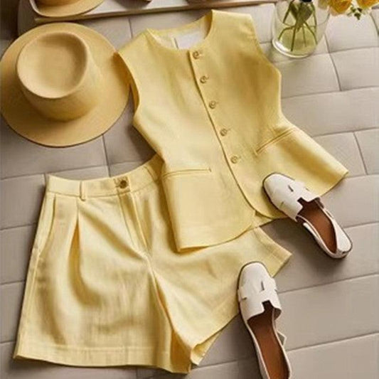 Sunny Linen Vest & Shorts Set