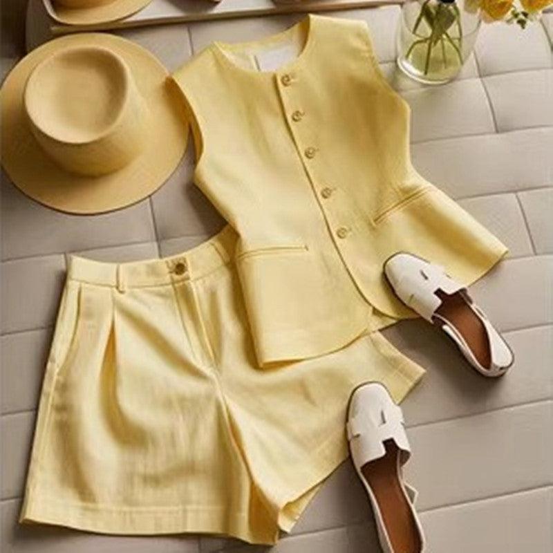 Sunny Linen Vest & Shorts Set