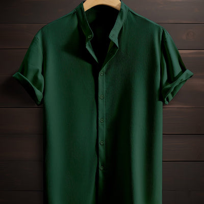 Men's Casual Breathable Polyester Fiber Stand Collar Shirt