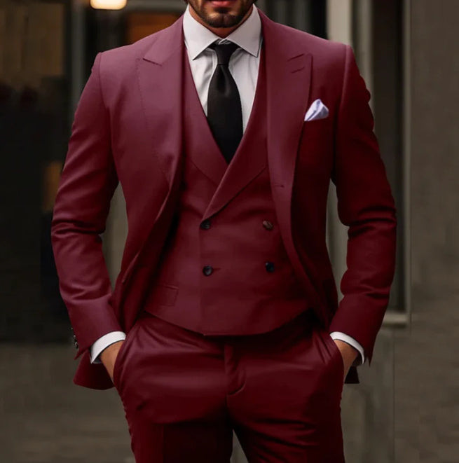 Men's Three-Piece Suit with Double-Breasted Waistcoat
