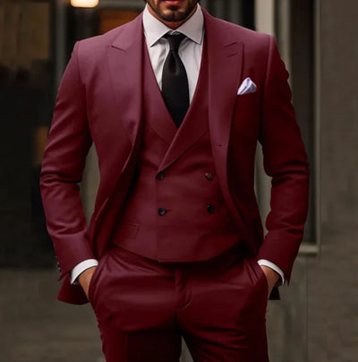 Men's Three-Piece Suit with Double-Breasted Waistcoat