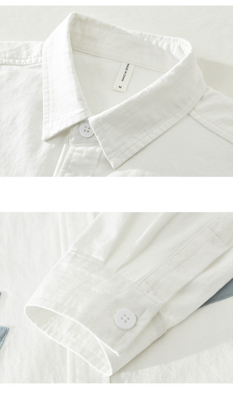 Men's Casual White Button-Down Shirt with Blue Stripe Details – Effortless Style