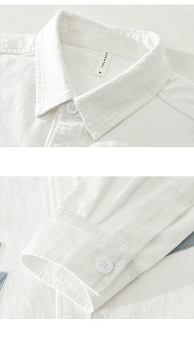 Men's Casual White Button-Down Shirt with Blue Stripe Details – Effortless Style
