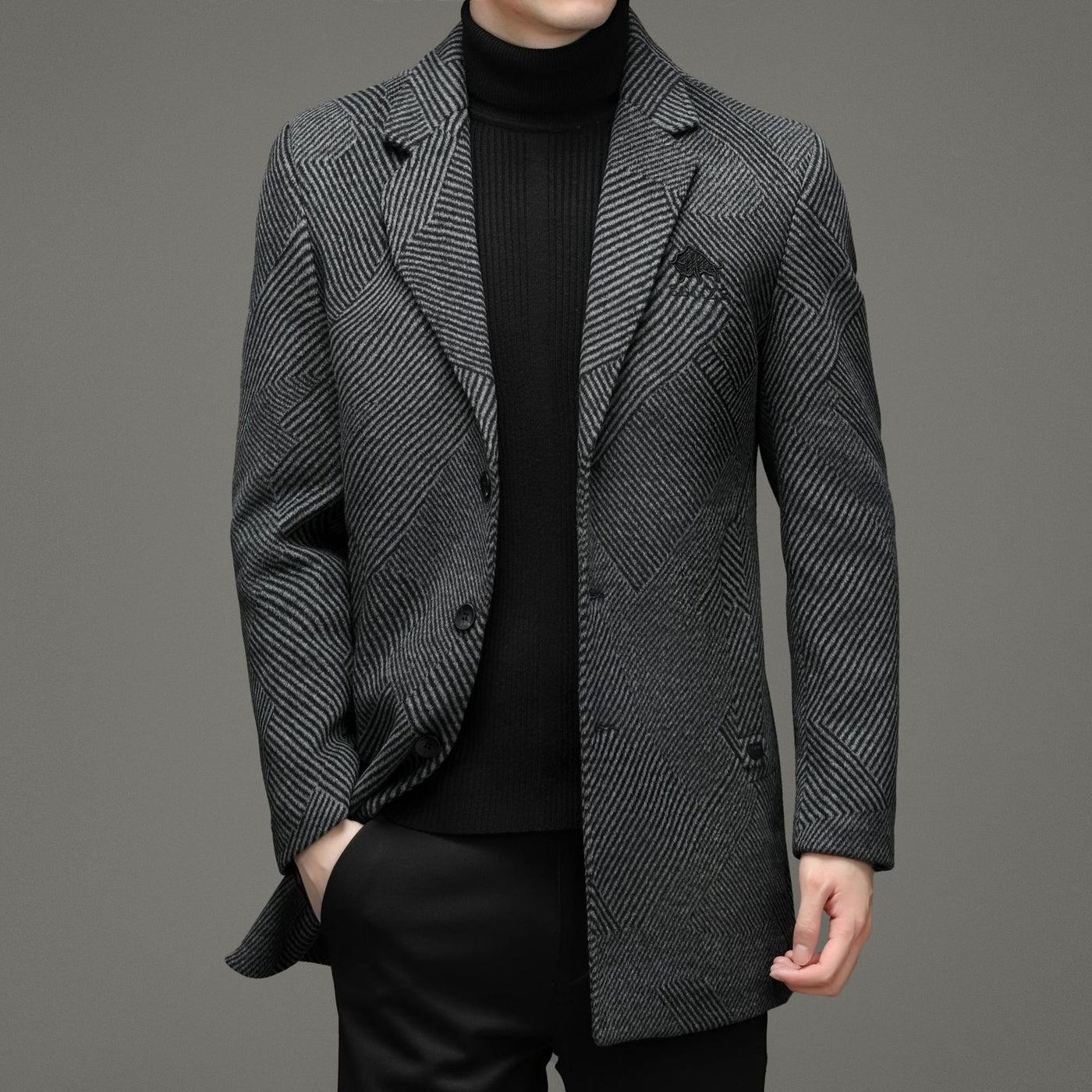 Men's Stylish Houndstooth Pattern Overcoat