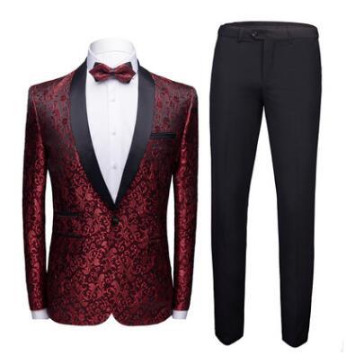 Men's Paisley Pattern Tuxedo Suit with Black Pants