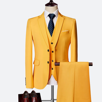 Men's British Slim-Fit Three-Piece Suit - Elegant Formal Attire for Weddings & Occasions