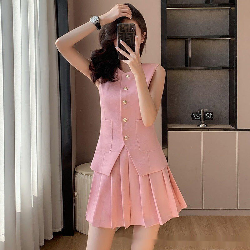 Tailored Vest & Pleated Skirt Set