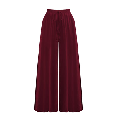 Loose Drawstring Side Slit Wide Leg Pants