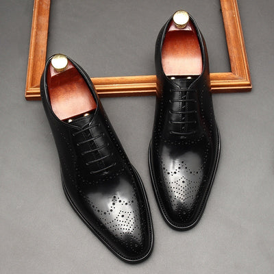 Men Luxury Cognac Leather Brogue Oxford Shoes – Classic Elegance & Craftsmanship