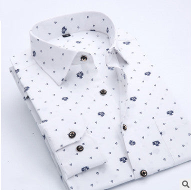 Men's White Dress Shirt with Navy Floral Pattern – Elegant, Classic & Versatile