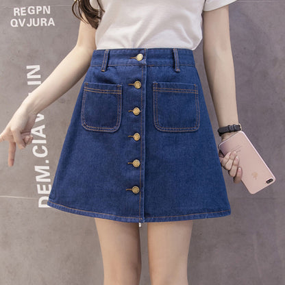 Mini Button Down Denim Skirt with Pockets