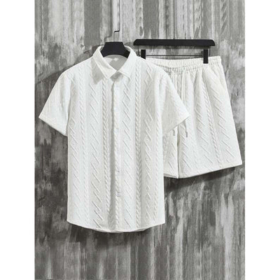 Men's Elegant Textured Short Sleeve Shirt & Matching Shorts Set – Classic, Stylish, Comfortable