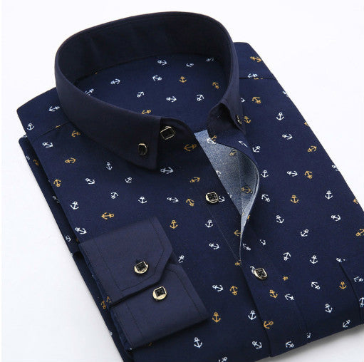 Men's White Dress Shirt with Navy Floral Pattern – Elegant, Classic & Versatile