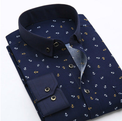 Men's White Dress Shirt with Navy Floral Pattern – Elegant, Classic & Versatile