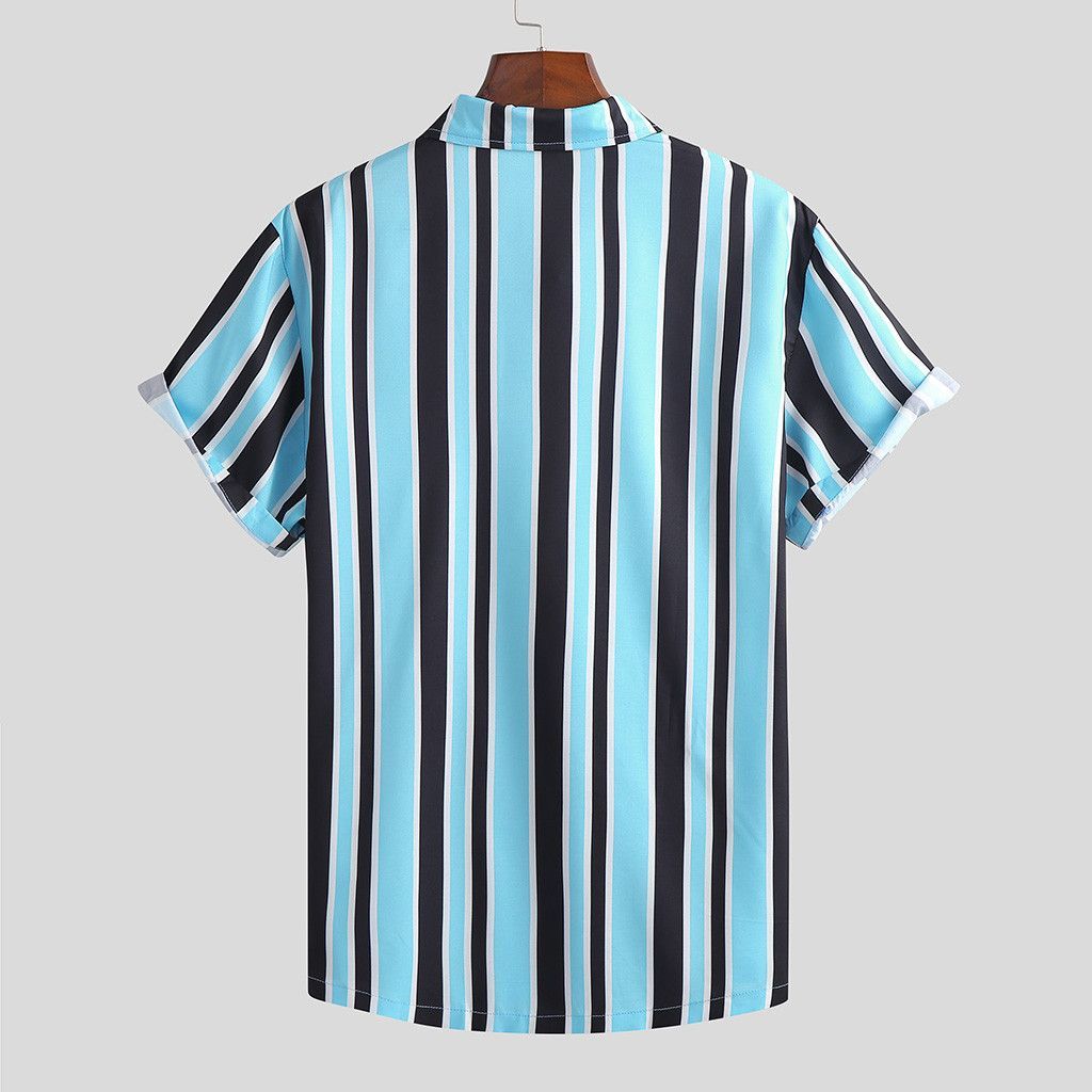 Men's Vertical Striped Short-Sleeve Button-Down Shirt – Stylish & Breathable