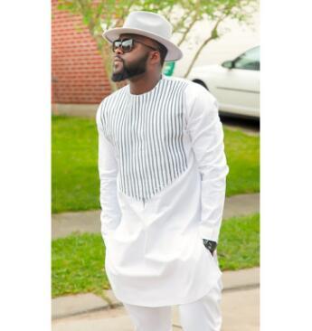 Men's Stylish Long-Sleeve Shirt with African Print Accents