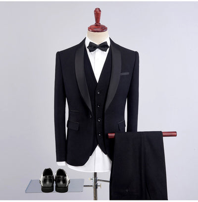 Men's Luxury Shawl Collar Three-Piece Tuxedo - Formal Suit for Weddings & Black Tie Events