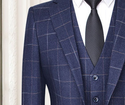 Men's Three-Piece Slim-Fit Plaid Suit for Business, Casual, Formal Events, Weddings, and Best Man Attire
