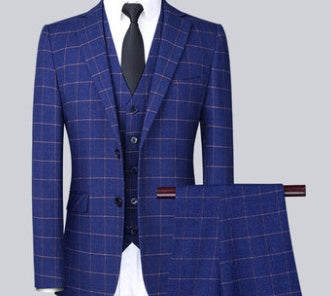 Men's Three-Piece Slim-Fit Plaid Suit for Business, Casual, Formal Events, Weddings, and Best Man Attire