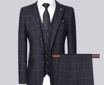 Men's Three-Piece Slim-Fit Plaid Suit for Business, Casual, Formal Events, Weddings, and Best Man Attire