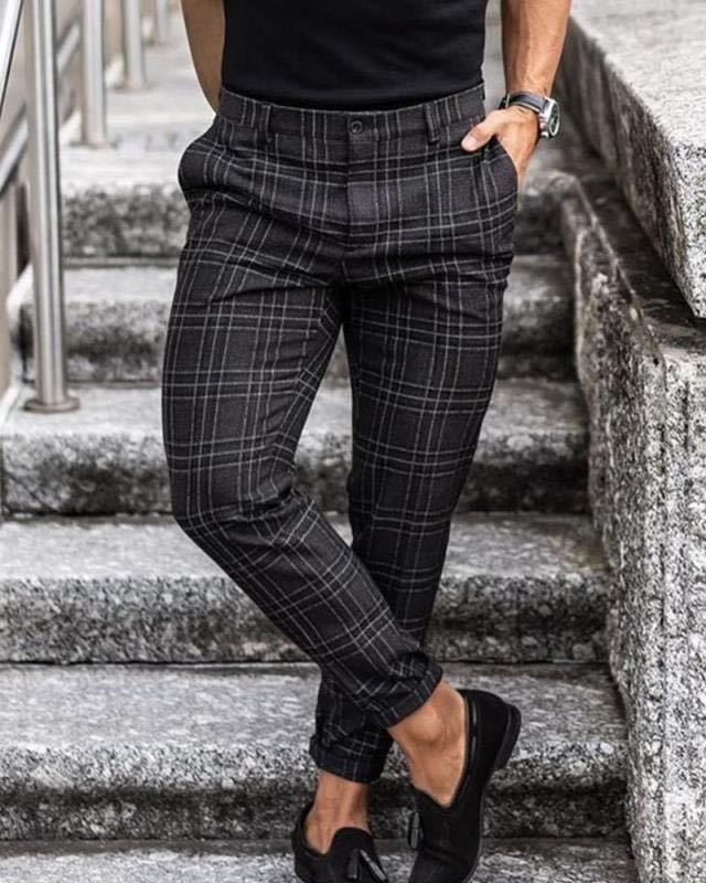 Men's Stylish Plaid Slim-Fit Dress Pants – Elegant, Comfortable & Modern