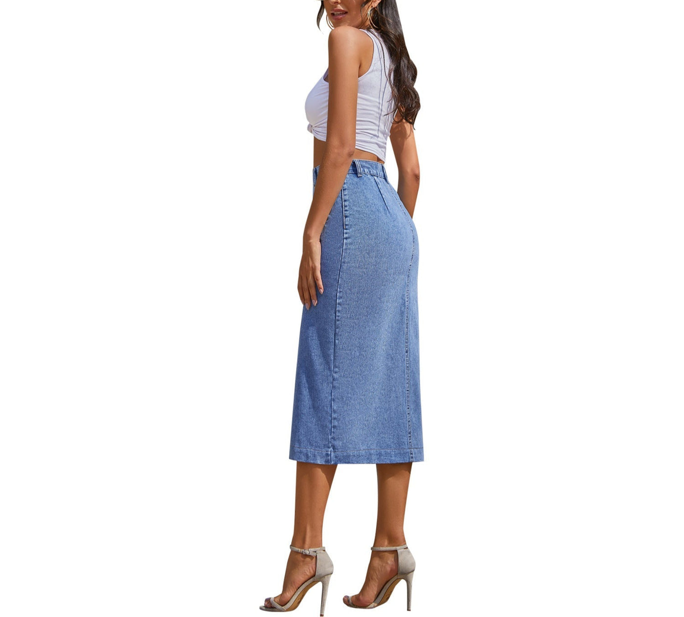 Button Down High Waist Denim Skirt