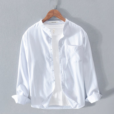Fashion Stand-Up Collar Solid Color Simple Youth Long-Sleeved Cotton Shirt