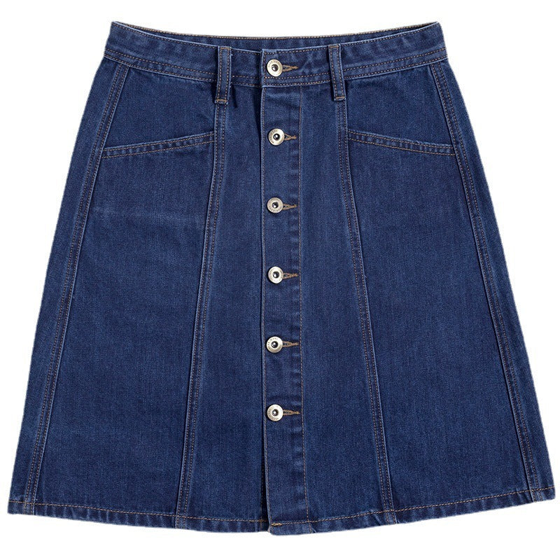 Button Down A-line Denim Skirt