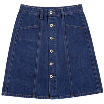 Button Down A-line Denim Skirt