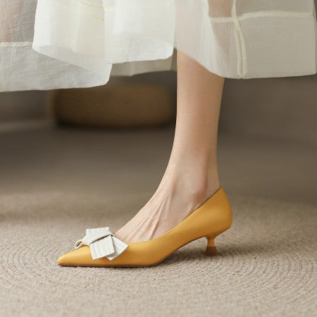 Genuine Leather Bow Kitten Heel