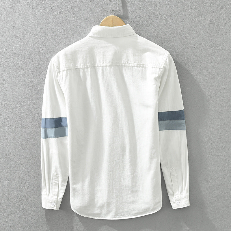 Men's Casual White Button-Down Shirt with Blue Stripe Details – Effortless Style