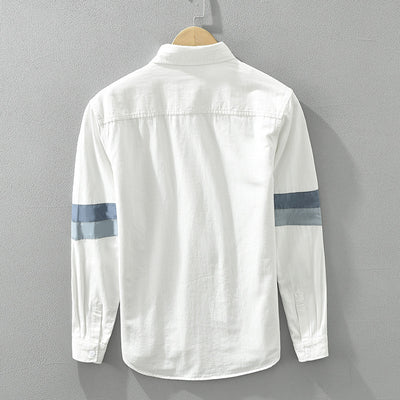 Men's Casual White Button-Down Shirt with Blue Stripe Details – Effortless Style