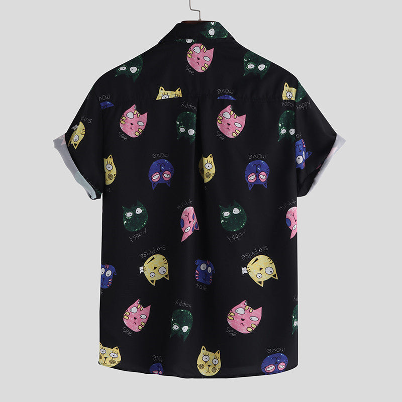 Men's Fun Cartoon Animal Print Short Sleeve Casual Shirt – Playful, Stylish & Comfortable